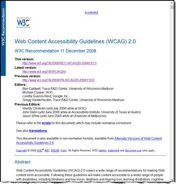 Description: Graphic shows website for WCAG 2.0, Web content accessibility guidelines.