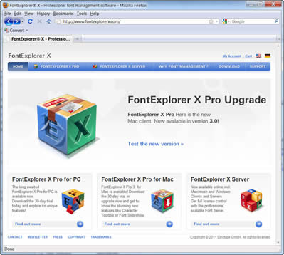 Screen capture of the website for Font Explorer X Pro.