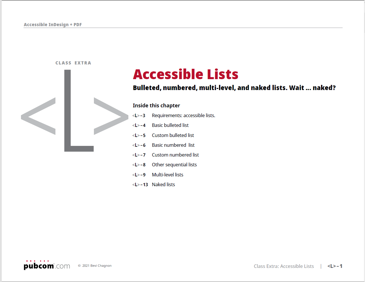 Cover of accessible lists in InDesign.