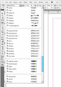 Screen capture of InDesign's font list.