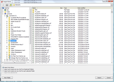 Screen capture of importing fonts into Font Explorer Pro.