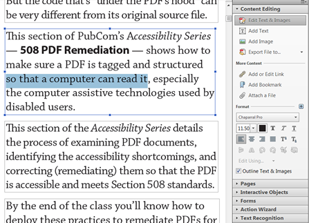 Screen Captures: editing text in Acrobat XI Pro.