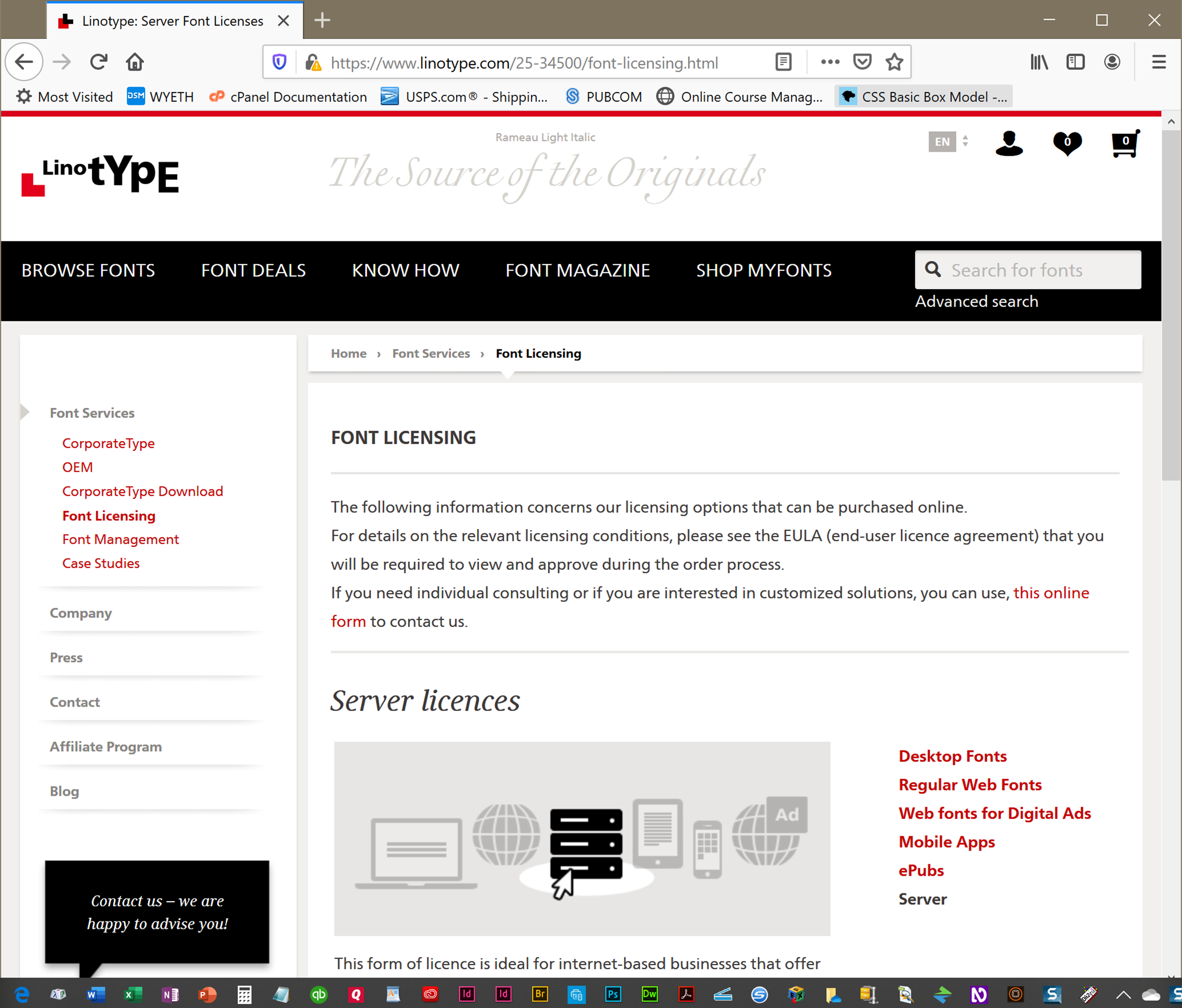 screen capture of Linotype's EULA webpage.