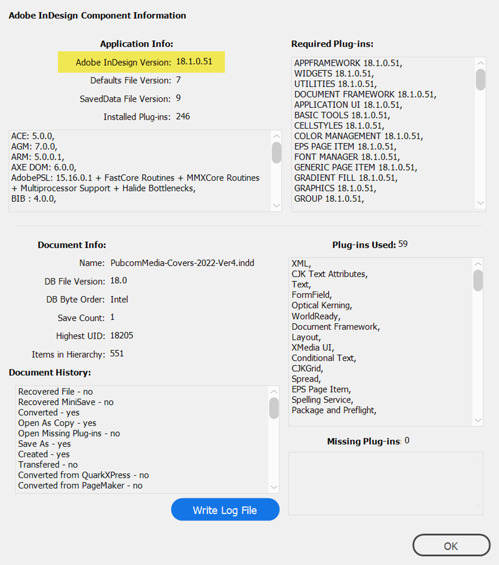 Screen capture of InDesign's about panel.