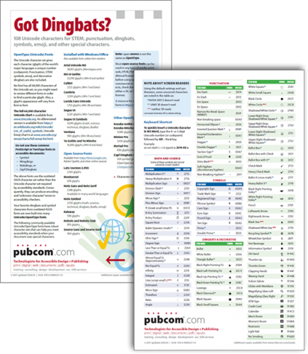 Got Dingbats? 108 Unicode characters for STEM and general publishing