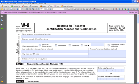 Sample of a fillable Acrobat PDF form