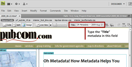 Dreamweaver's "Title" metadata
