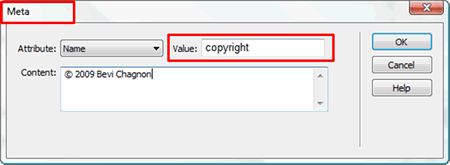 Dreamweaver's "Copyright" metatag