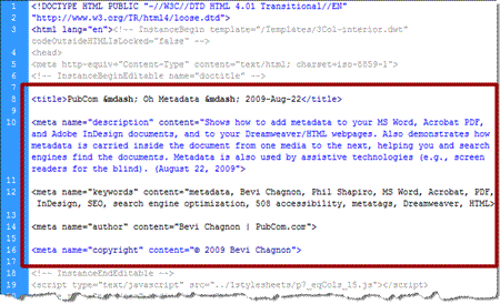 HTML hand coding of metatags