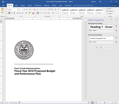 Screen capture of the budget report in MS Word.