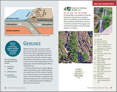 Interior spread shows a typical sidebar on the left side. This sidebar about the region's geology has an illustration of the geologic formations in the area.